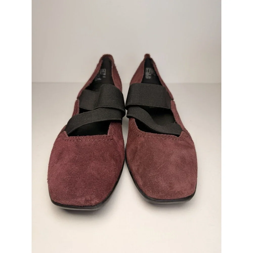 Clarks Collection Women's Burgundy Suede Cross-Strap Mary Jane Flats - Sz8.5 M